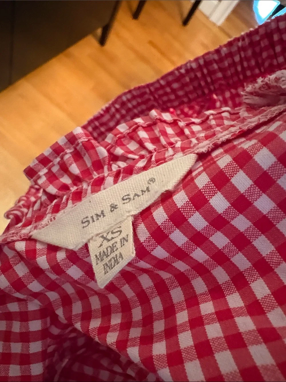 Red Gingham Smocked Midi Dress with Ruffle Cap Sleeves - Picture 5 of 5